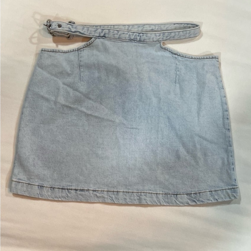 NWT WEWOREWHAT Cut Out Light Denim Mini Skirt